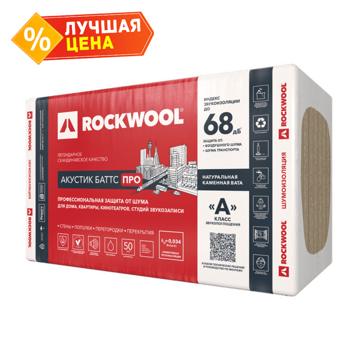 Звукоизоляция Роквул Акустик Баттс ПРО 90х600х1000